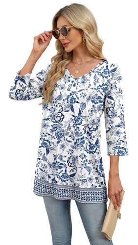 OFEEFAN Plus Size Women Blouses Womens Tops Dressy Casual Floral 02 2XL