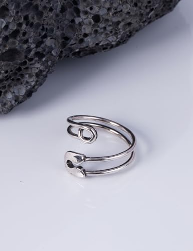 CH.yishi Handmade 925 Sterling Silver Ring Adjustable Stacking Ring Vintage Statement Ring Personalized Jewelry for Women & Men (Safety pin)