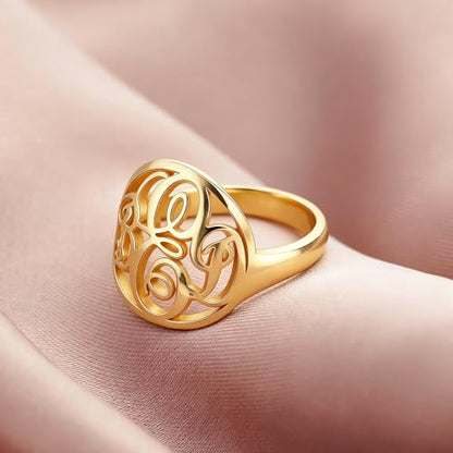PEIMKO Monogram Signet Ring Personalized 925 Silver Monogram 3 Initials Statement Ring for Men Birthday Christmas Gifts-S