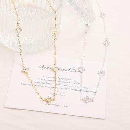 CUEZIY Dainty 14K Gold Plated Necklaces for Women Station Choker Cubic Zirconia Simulated Necklace Simple Cute Layering CZ Necklace Trendy Simple Jewelry Gifts