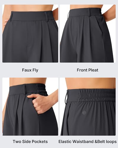 G4Free Shorts for Women High Waisted Wide Leg Dressy Casual Shorts with Pockets Front Pleated Loose Fit Short Trousers for Work Business Office (Black,M)
