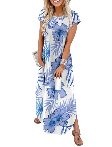 WIHOLL Summer Dresses for Women 2026 Maxi Long Casual Dress Flowy Beach Vacation Clothes Travel Cruise Outfits Resort Wear Swimsuit Cover up Floral Hawaiian Tropical Dress L