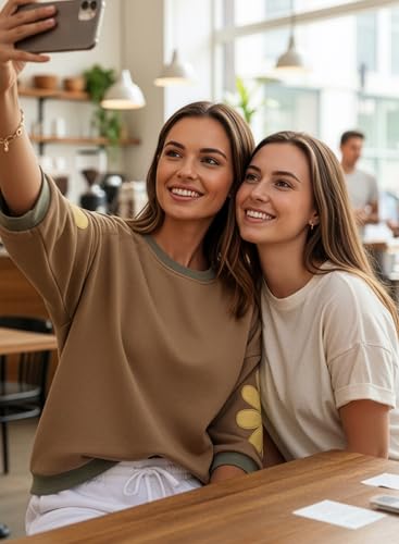 Dokotoo Khaki Sweatshirts for Women 2026 Casual Crewneck Summer Tops Plus Size Splicing 3/4 Sleeve Trendy Fashion Ribbed Knit Pullover Basic Tee X-Large