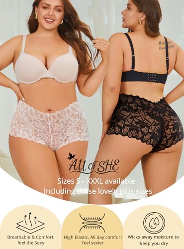 ALL OF SHE Sexy Underwear Panties for Women Cheeky V Waist Lace Boyshorts Lingerie Birthday Valentine gift for ladies Wife Mom