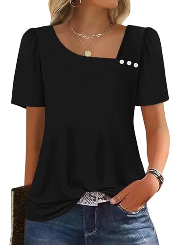 WIHOLL Womens Tops Summer Outfits 2026 Spring Clothing Short Sleeve Square Neck Tshirts Shirts Fashion Business Casual Blouses Black XL