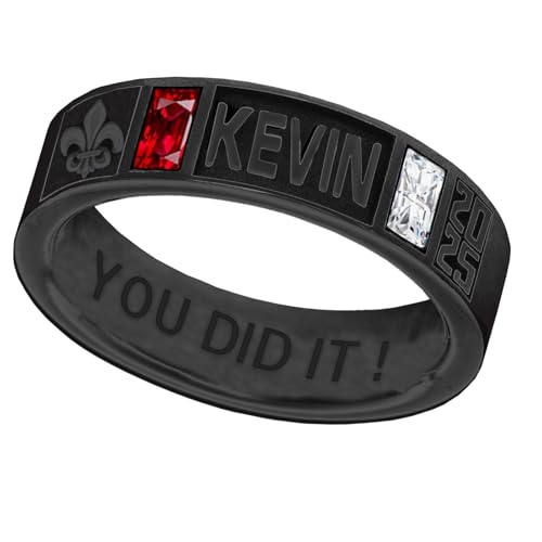 Lypic Personalized 925 Sterling Silver Band Class Ring for Men High School Graduation Ring 2025 College Ring with Birthstone Customized Graduation Jewelry for Men (Style 13)