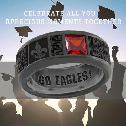 Lypic Custom Band Class Ring 925 Sterling Silver High School Class Ring Graduation Rings for Men (Style-2)