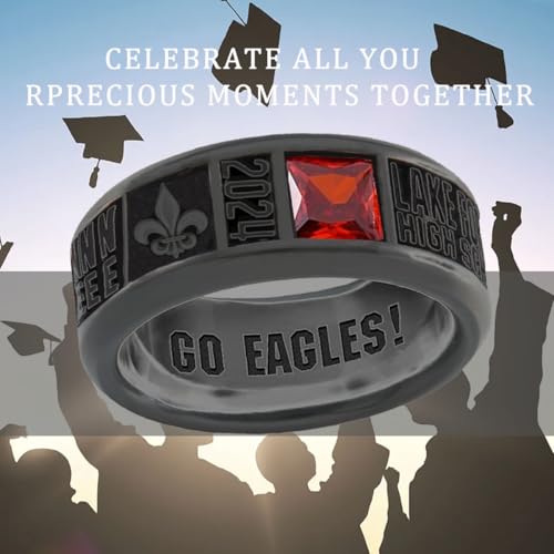 Lypic Custom Band Class Ring 925 Sterling Silver High School Class Ring Graduation Rings for Men (Style-2)