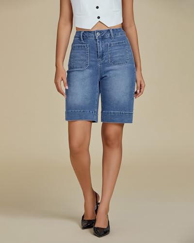 luvamia Denim Jean Shorts for Women Bermuda Denim Shorts for Women Womens Stretch Twill Shorts Women Blue Jean Shorts Medium Blue Size Medium