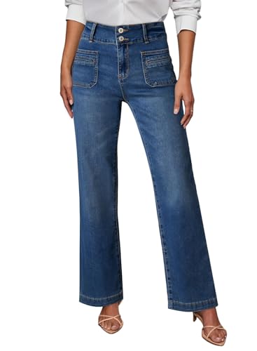 Sidefeel Women's Jeans Wide Leg High Waisted Straight Leg Fall Outfit Stretchy Denim Pants Blue Size 8
