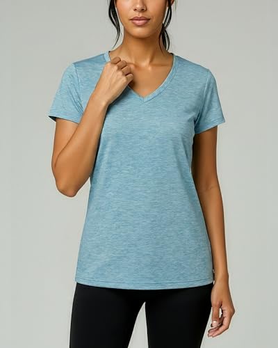 Real Essentials 5 Pack: Women's Dry-Fit Short Sleeve V Neck T Shirt Workout Fitness Yoga Top Tee, Set 1, XL
