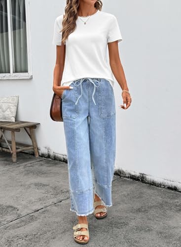SHEWIN 2026 Summer Wide Leg Jeans Women Straight Leg Loose Fit Jeans for Women Trendy Denim Pants Beau Blue Size 12