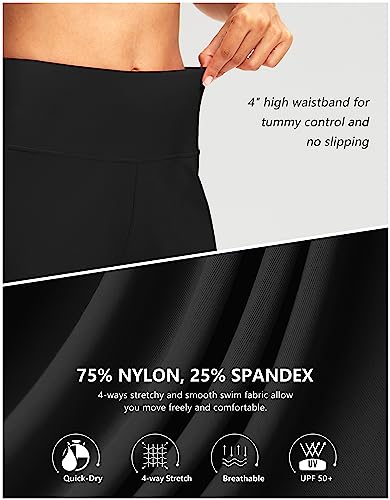 G Gradual Women's 7" Long Swim Board Shorts High Waisted Quick Dry Beach Swimming Shorts for Women with Liner Pockets(Black,XL)