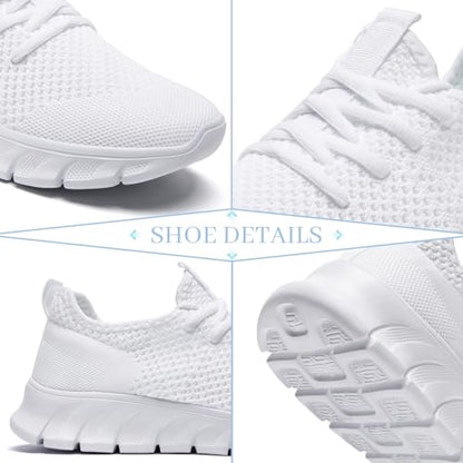 RJYWGS White Sneakers for Women Men Tennis Shoes Running Gym Sneaker Slip On Walking Lightweight Athletic Workout Fashion Sports Shoes White Size Women 8.5/ Men 7