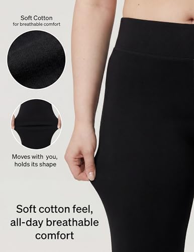 No nonsense Lounge Yoga Pants for Women, Black Flared Cotton Leggings, 32.5” Inseam, Wide Waistband, No Show Coverage, Relaxed Flare Leg, Black, X-Large