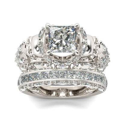 Jeulia Skull Engagement Ring Sets Sterling Silver Promise Eternity Band Rings Diamond Princess Cut with Cubic Zirconia Wedding Engagement Anniversary Promise Rings Bridal Sets (9.5(U.S))