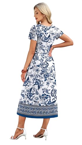OFEEFAN Summer Dresses for Women Flowy Short Sleeve V Neck A Line Dress Spring Beach Vacation Casual Dresses Midi Maxi Dress Sundresses for Women Mandala Boho Print L