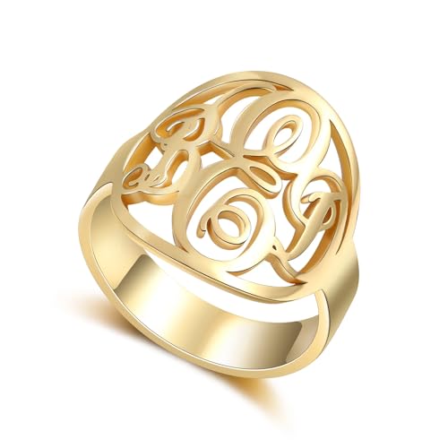 PEIMKO Monogram Signet Ring Personalized 925 Silver Monogram 3 Initials Statement Ring for Men Birthday Christmas Gifts-S