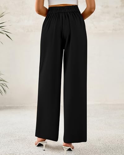 BTFBM Women Wide Leg Dress Pants 2026 High Waisted Button Pleated Business Casual Trousers Office Work Palazzo Pants(Black, X-Large)
