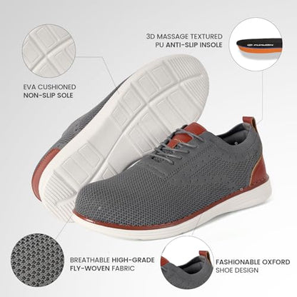 Furuian Steel Toe Shoes for Men Safety Shoes for Men Casual Dress Work Sneakers Lightweight Steel Toe Work Sneakers Comfortable Safety Tennis Oxfords Dark Grey