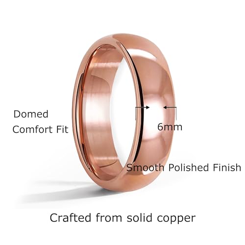 IVY & BAUBLE Pure Uncoated Solid Copper Ring for Men & Women — Lab-Tested, Raw Authentic Copper Band, Wellness Jewelry, Crafted in USA, 6mm, Size 10