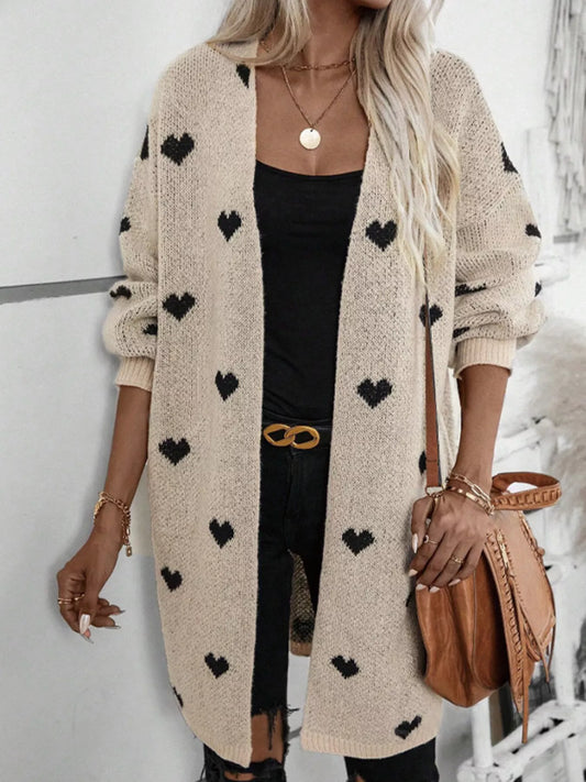 Heart Open Front Knit Cardigan Apricot