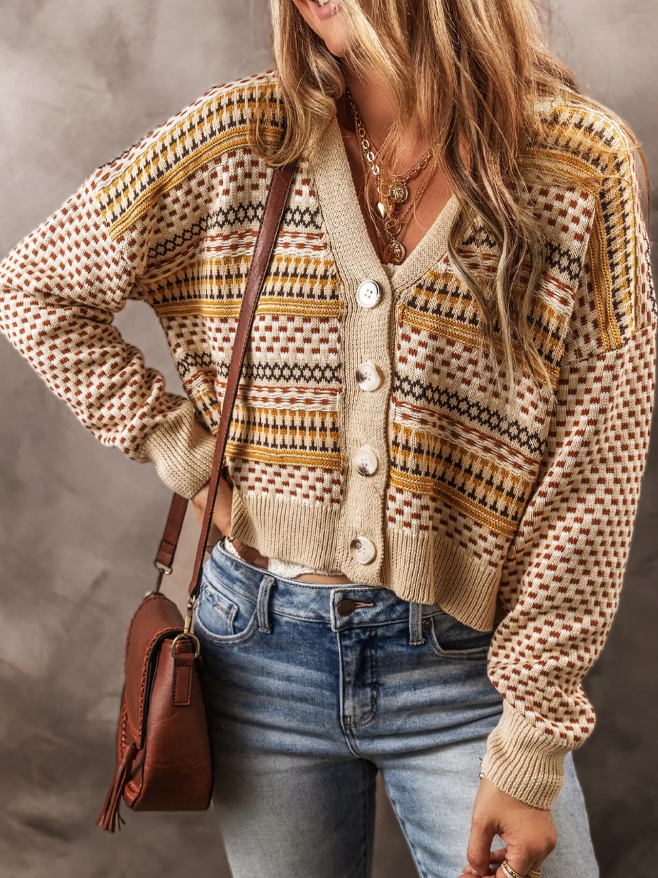 Vintage Patterned Button-Down Cardigan