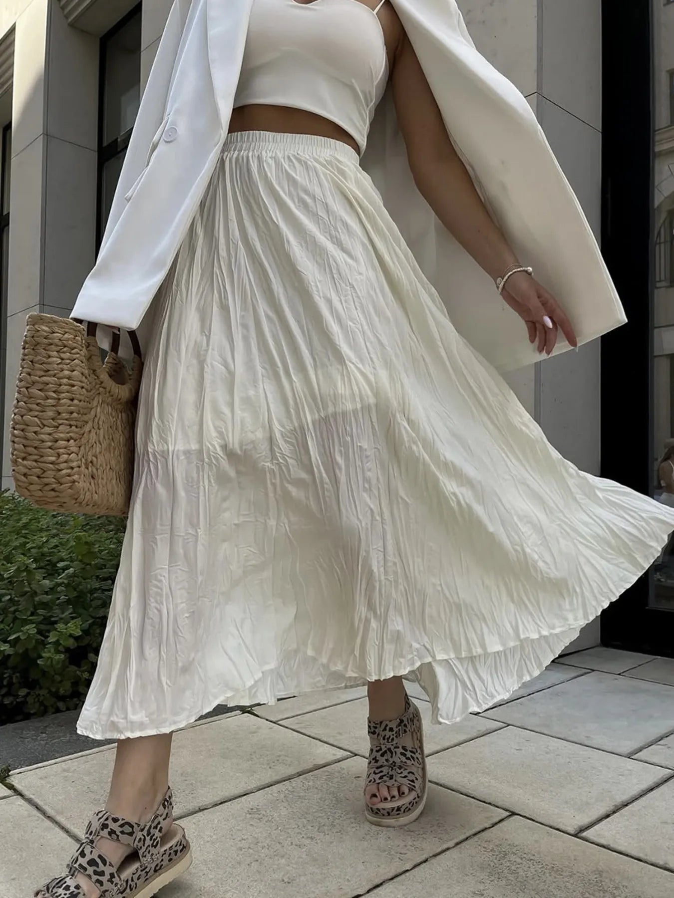 Ruched Elastic Waist Skirt Ivory One Size