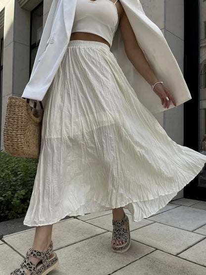 Ruched Elastic Waist Skirt Ivory One Size