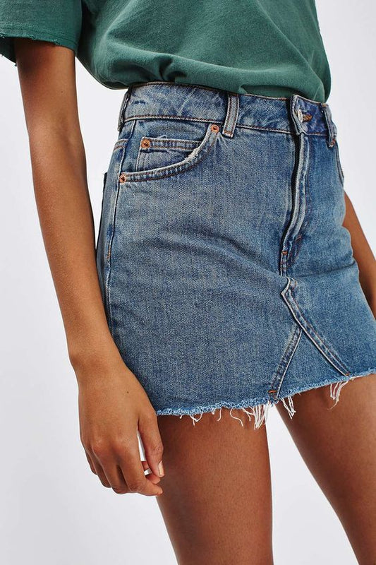 Cat Fringe Denim A line Overall Skirt Denim Blue