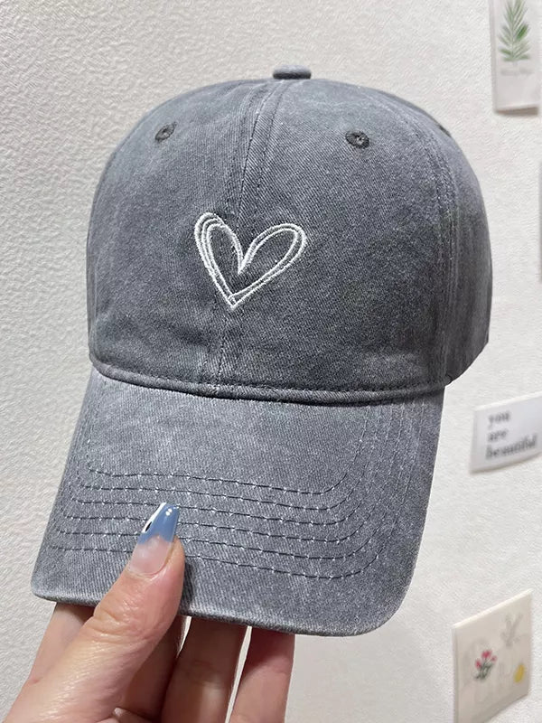 Washed Heart Embroidered Baseball Cap Gray One Size