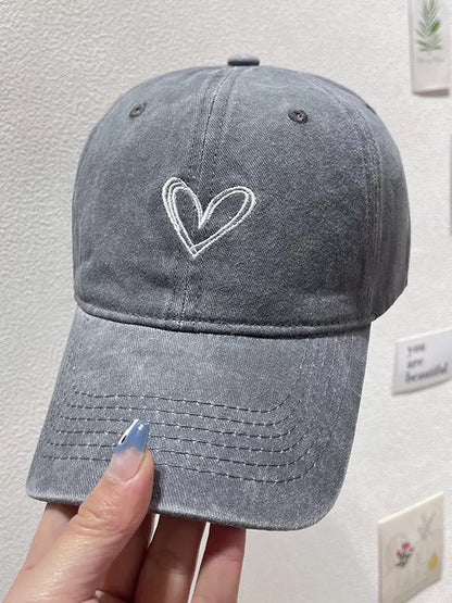 Washed Heart Embroidered Baseball Cap Gray One Size