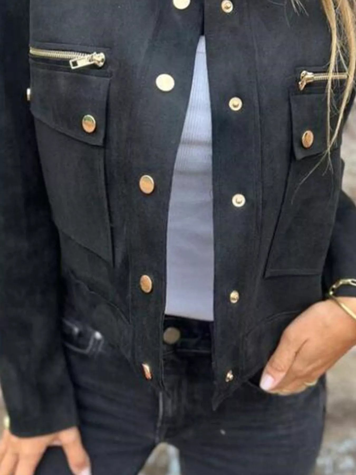 Full Size Snap Down Long Sleeve Jacket Plus Size