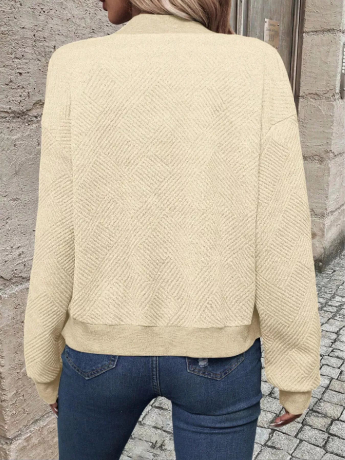 Textured Knit Zip-Up Bomber Jacket