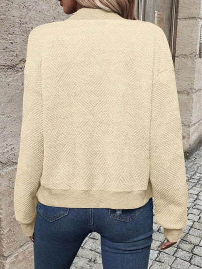 Textured Knit Zip-Up Bomber Jacket