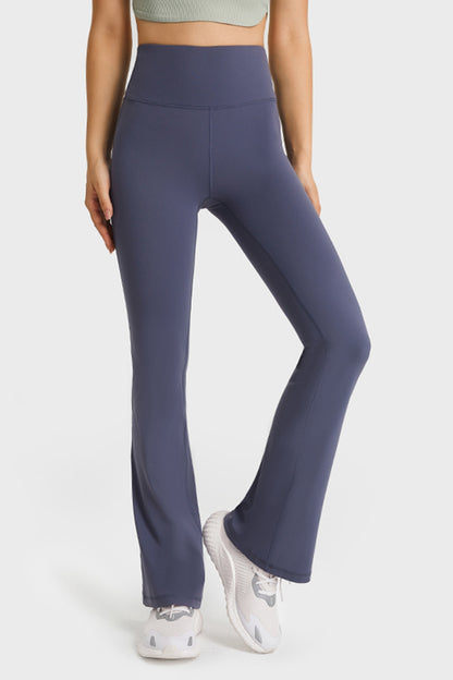 Elastic Waist Flare Yoga Pants Navy