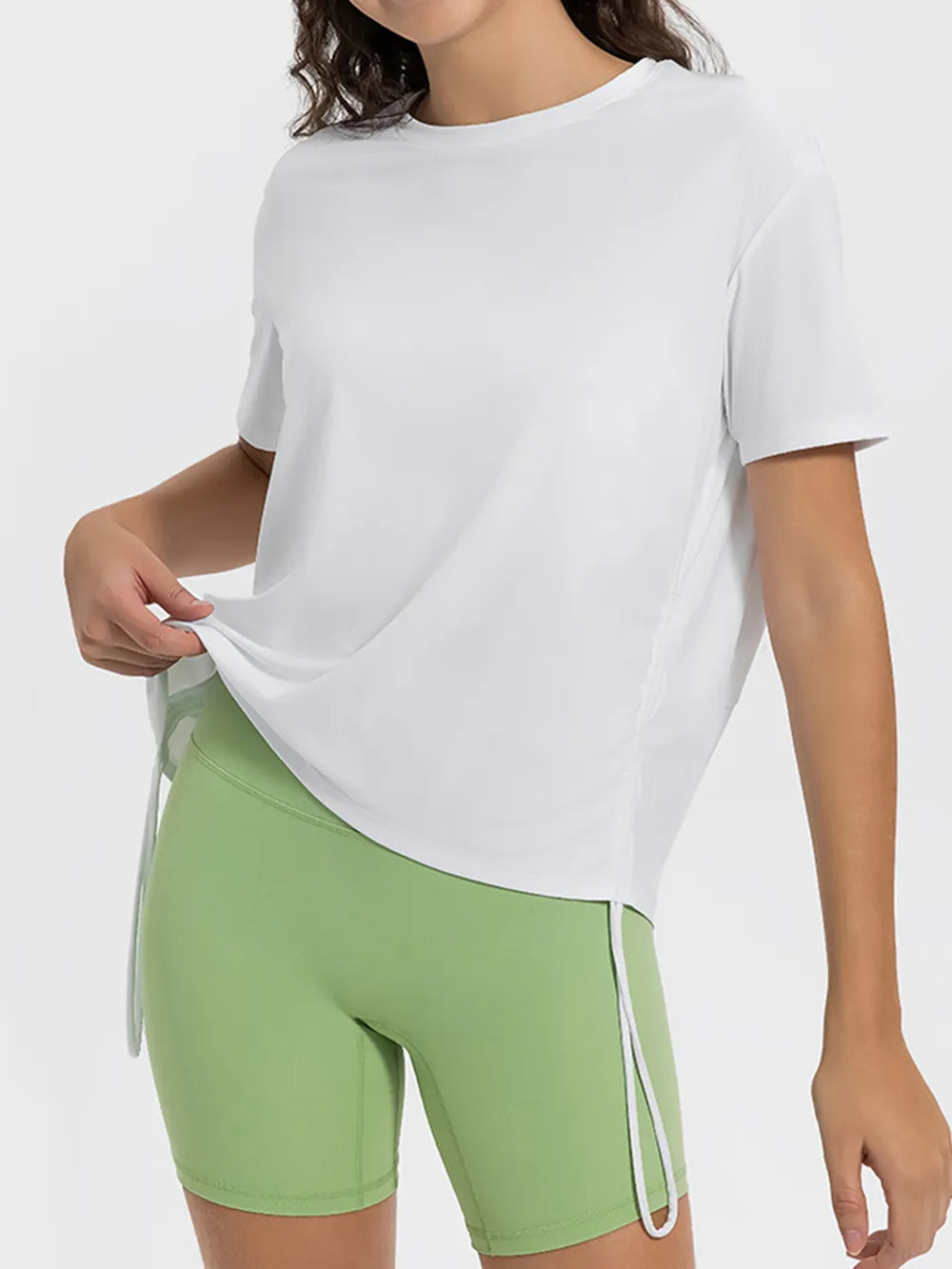 Millennia Drawstring Round Neck Short Sleeve Active T-Shirt White