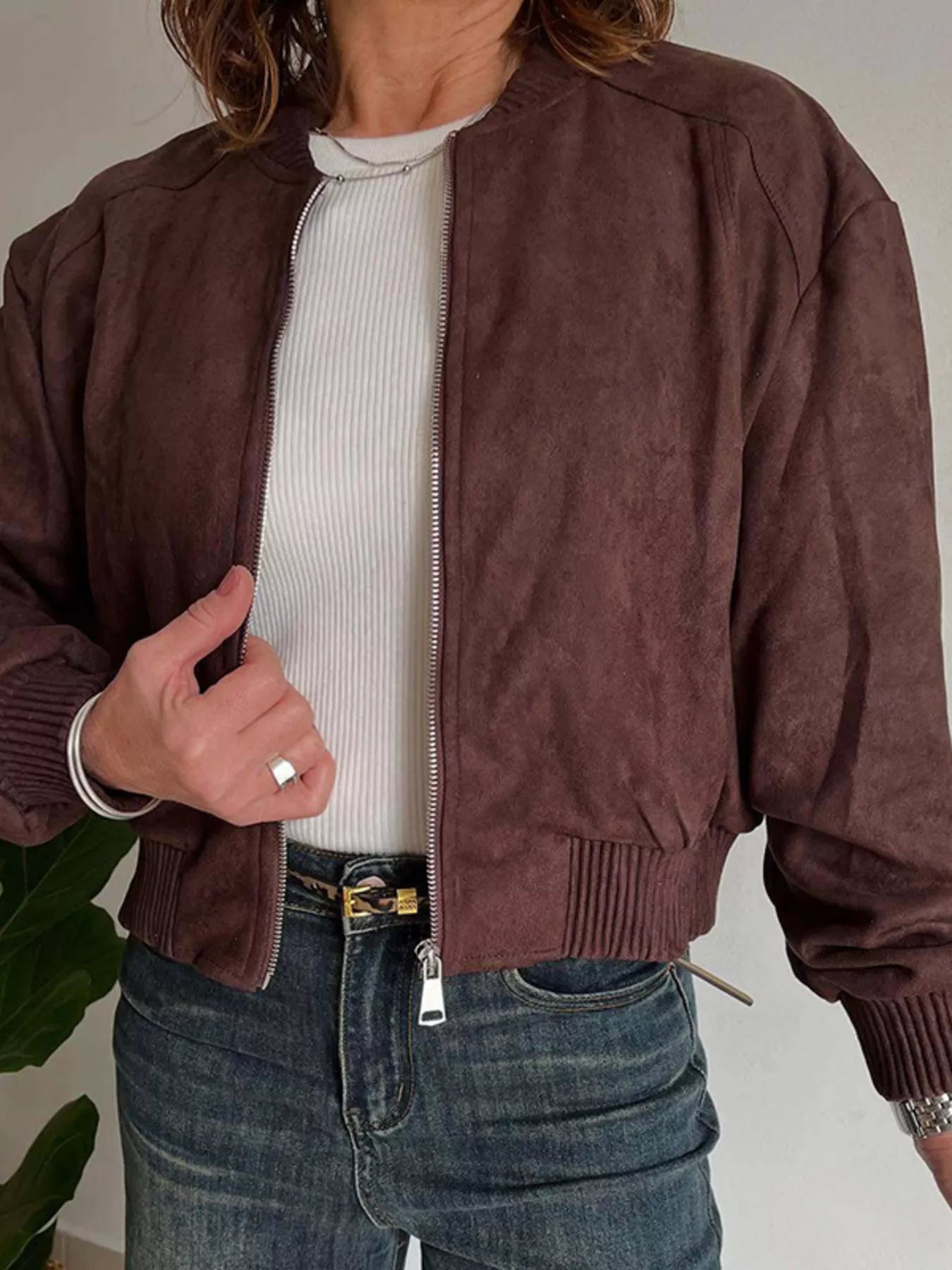 Zip Up Long Sleeve Jacket Burgundy