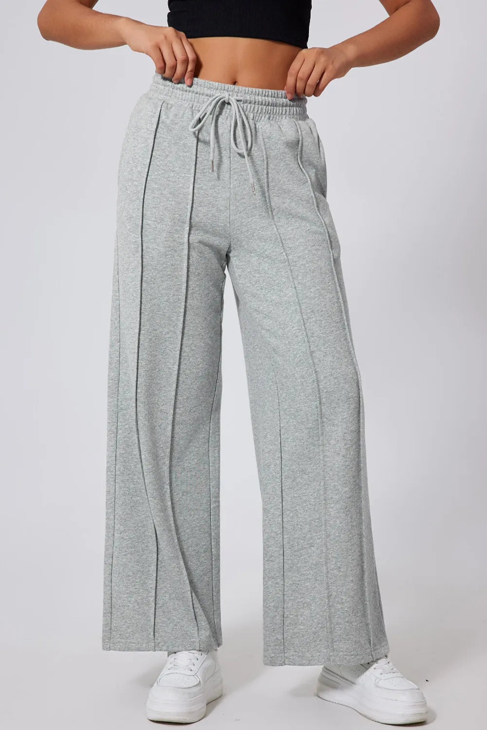 Drawstring Wide Leg Active Pants Gray