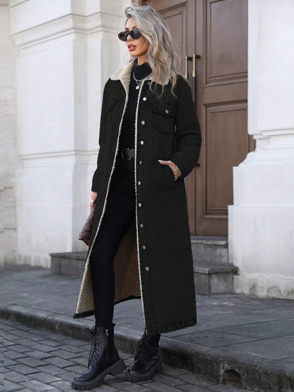 Sherpa Lined Longline Denim Jacket Black