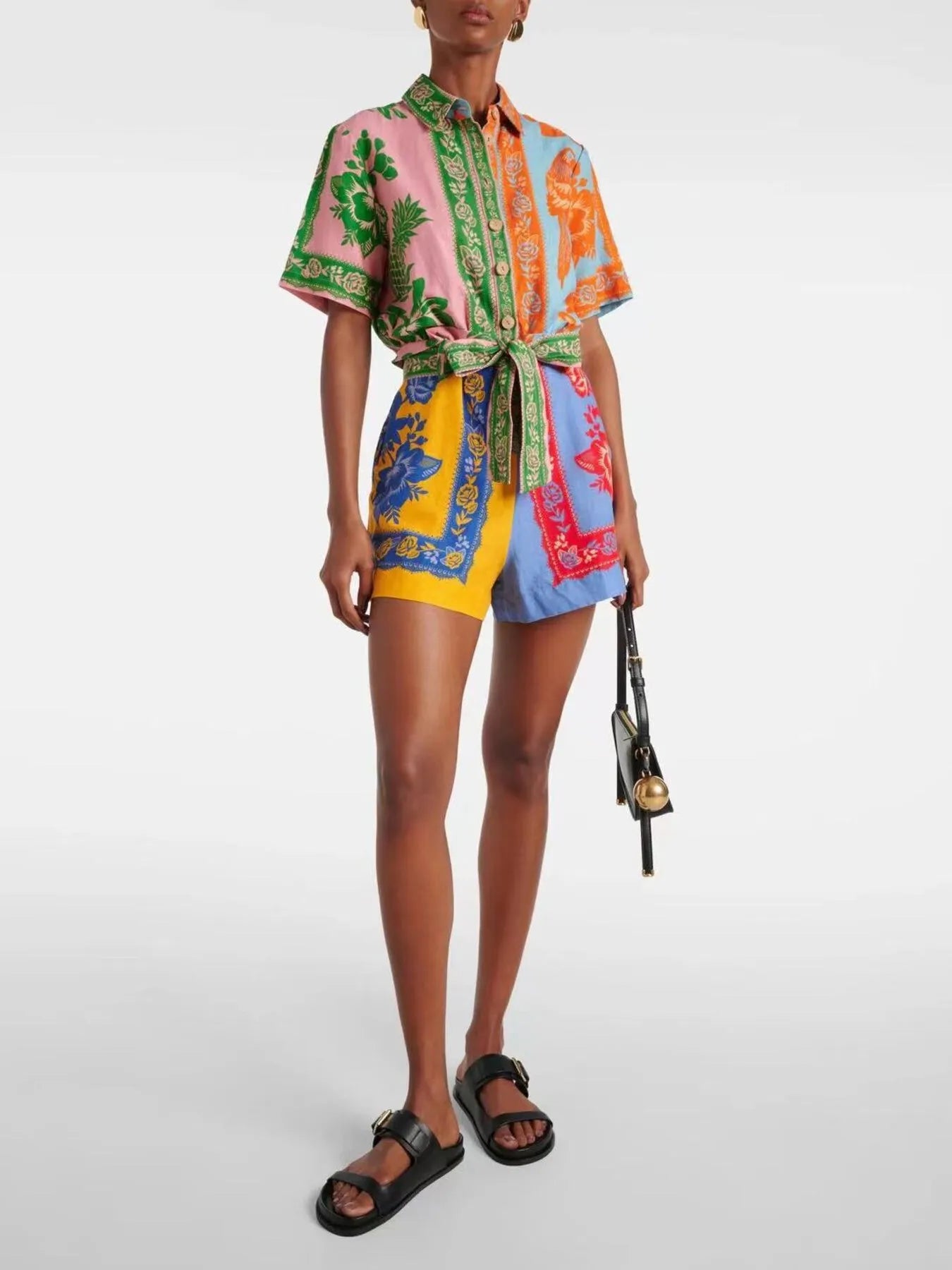 Printed Short Sleeve Tie Waist Romper