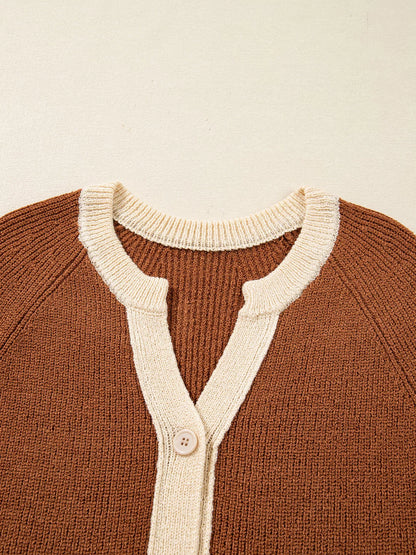 Contrast Knit V Neckline Cardigan
