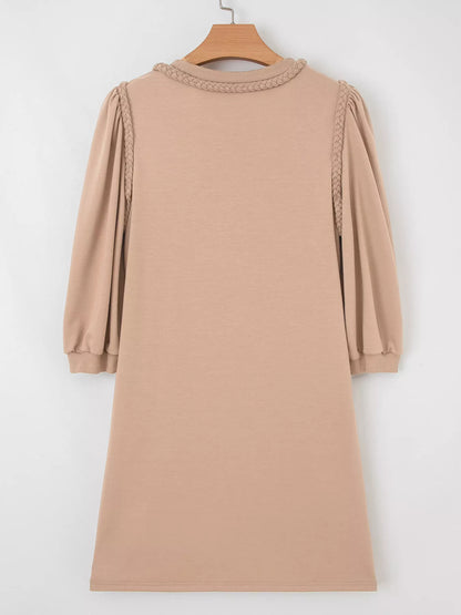 Braided Trim Puff Sleeve Dress