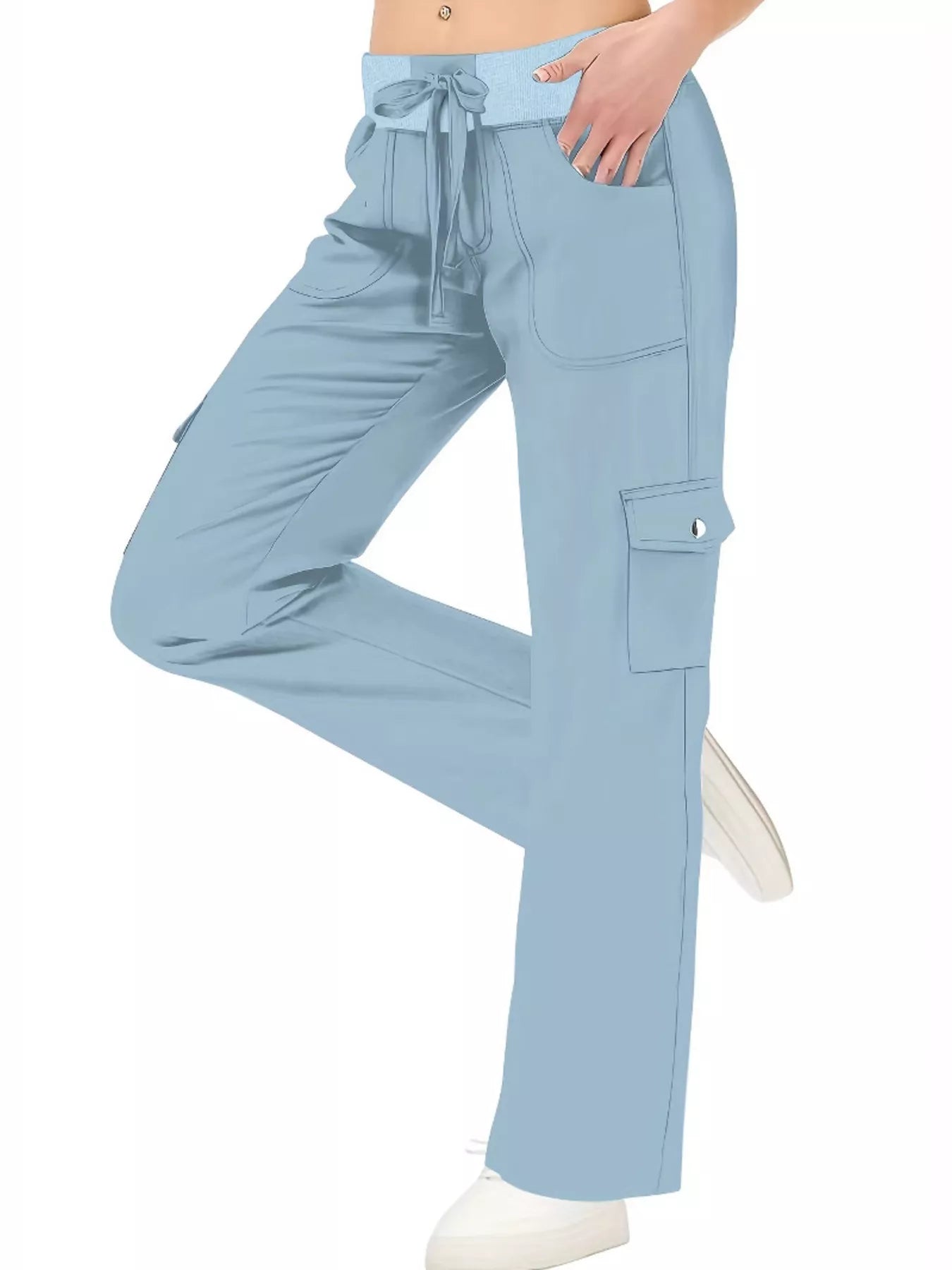 Relaxed Fit Active Pants with Drawstring Waist Sky Blue