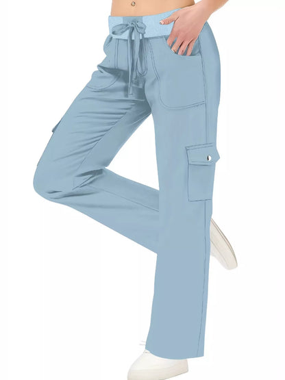 Relaxed Fit Active Pants with Drawstring Waist Sky Blue