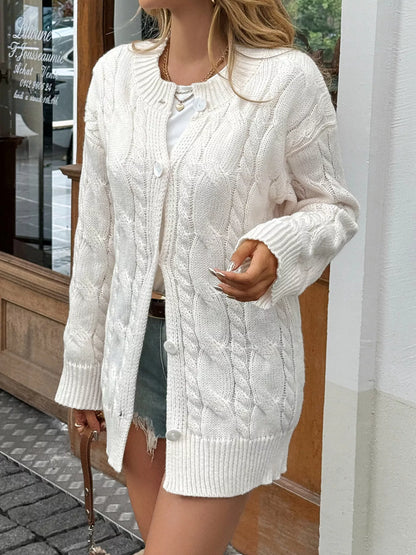 Cable Knit Button-Down Cardigan