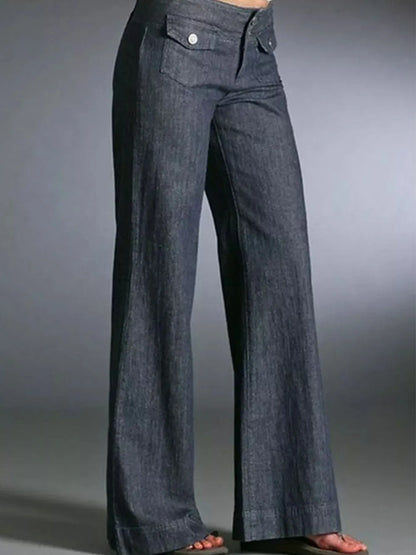 Full Size High-Waisted Wide-Leg Wash Jeans Plus Size Dark Gray