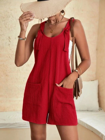 Full Size Knot Strap Romper with Pockets Plus Size