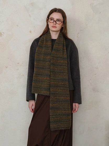 Striped Detail Knit Scarf Olive One Size