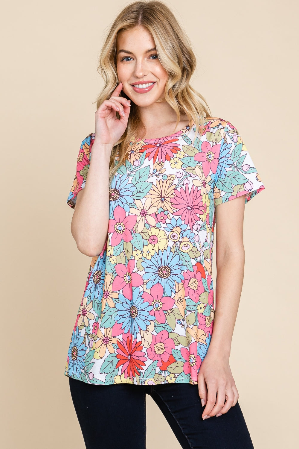 BOMBOM Floral Short Sleeve T-Shirt Floral